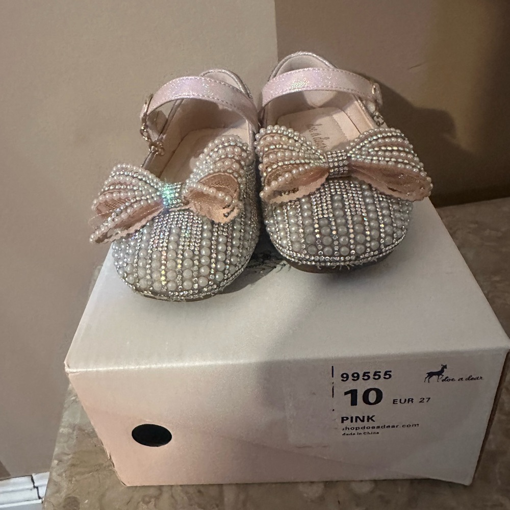 Doe A Dear Chic Pink and Silver Kids Dress Shoes with Bow
